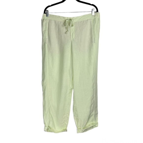 J. Jill Pants - NWT J.Jill Love Linen Relaxed Pants Sz Large Lemon Lime Cuffed Hem